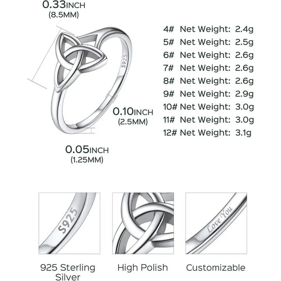 925 Sterling Silver  Claddagh Knot Promise Ring - Picture 5 of 7